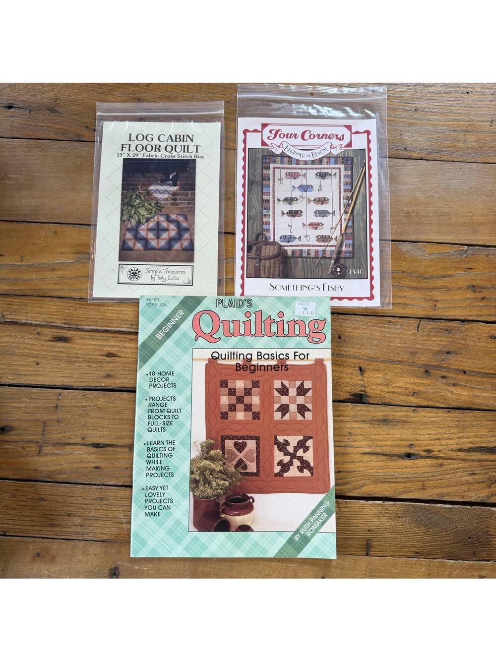 Quilting Pattern Lot Log Cabin Rug Four Corners Fishy Plaid Beginner Quilt 3pc